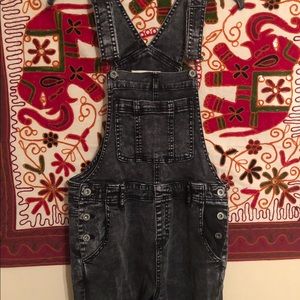 Washed grey denim overalls